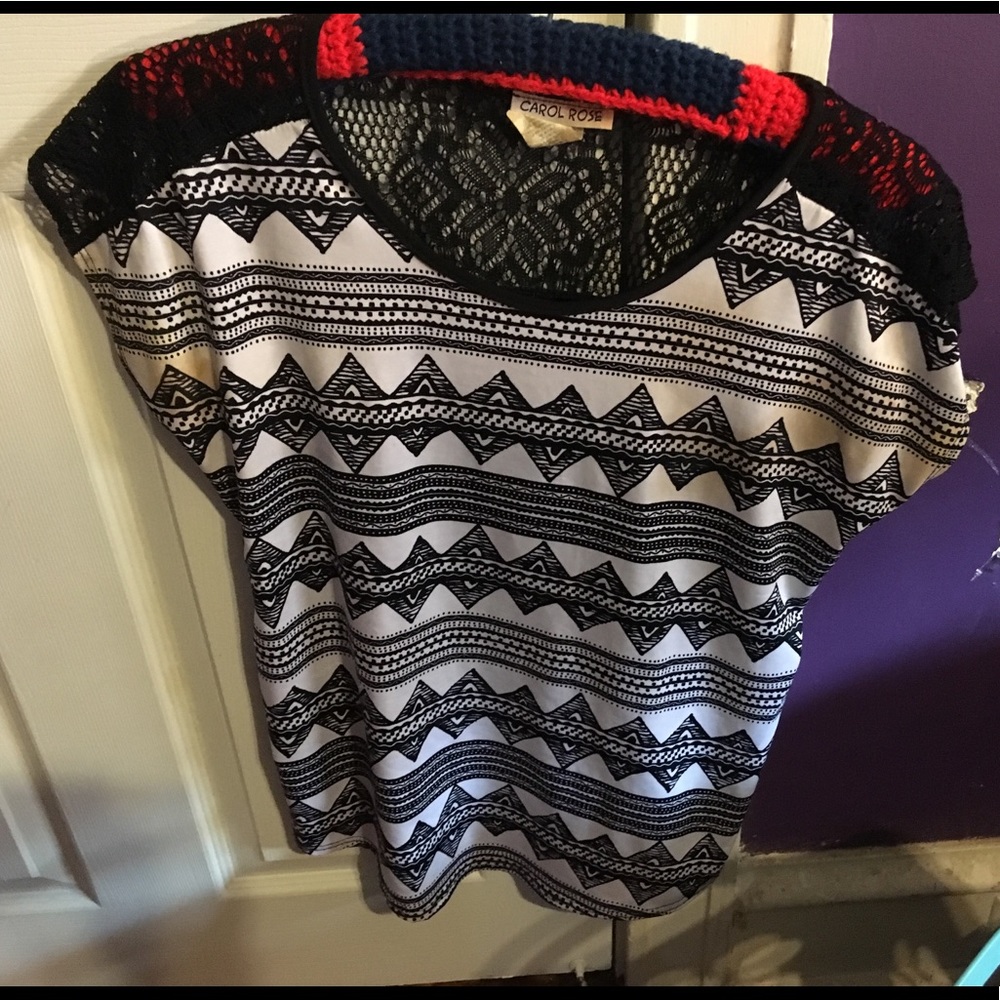 Black and white knit top with  crochet back